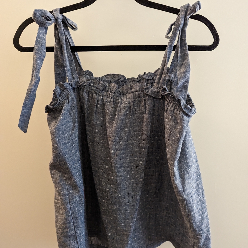 Chambray Sleeveless Top with Tie Straps